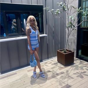 Striped Button Front Unitard Romper